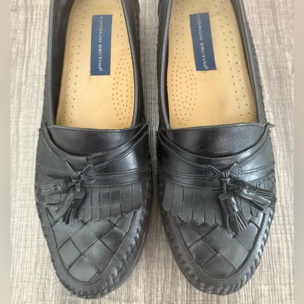 Giorgio Brutini Black Woven Tassel  Leather Loafers